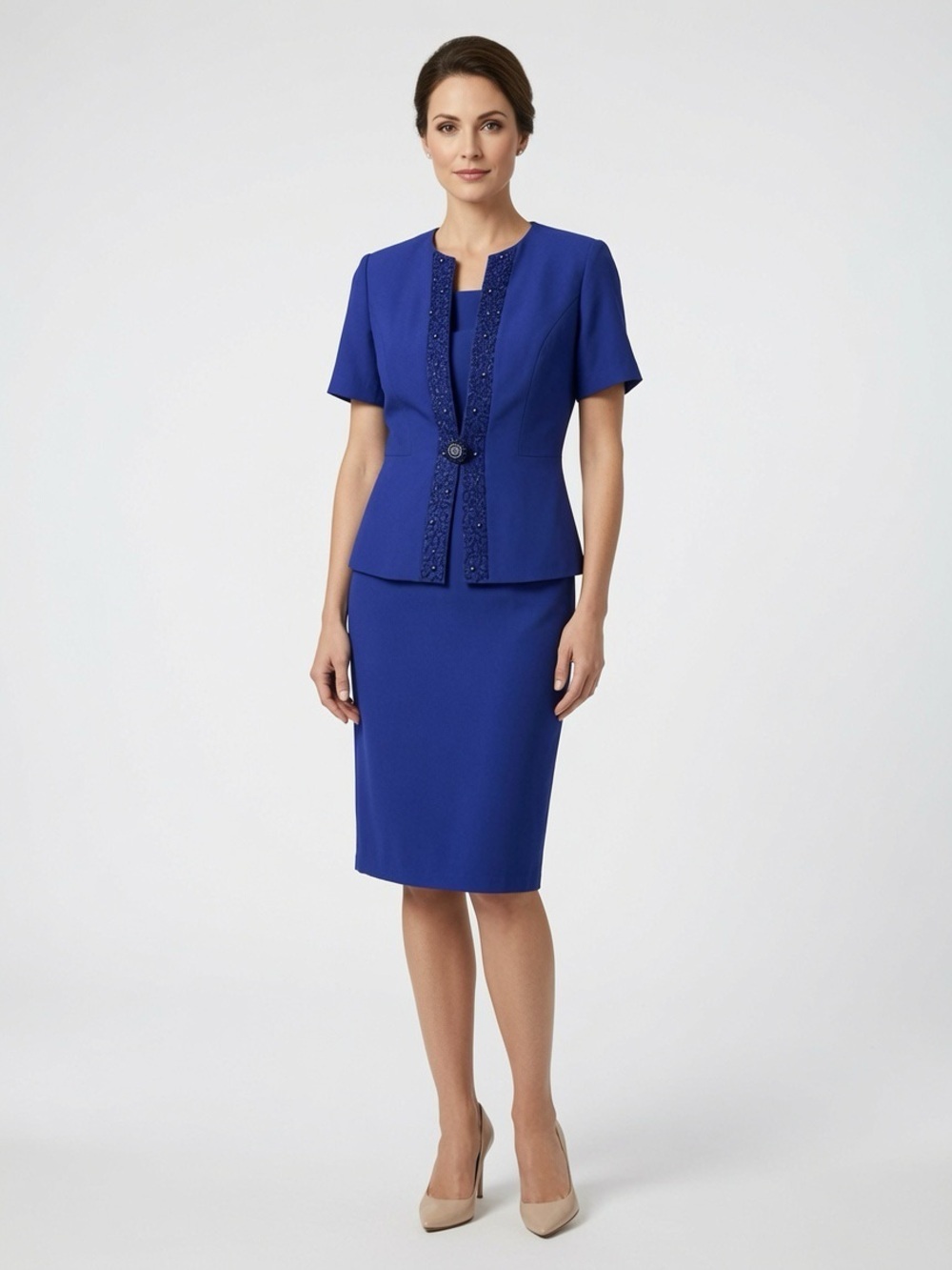 Vintage SL Fashions Royal Blue Pencil Dress Suit Classy Size 10.
